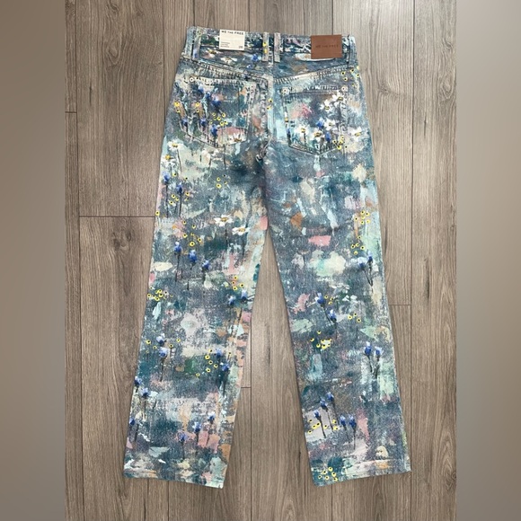 Free People Tennessee Low Rise Illusion Jeans Floral Canvas Paint Splatter Sz 26 - Picture 10 of 10